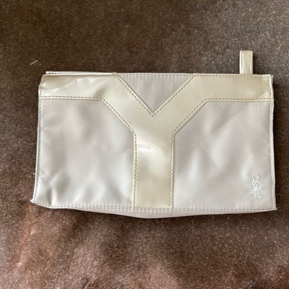 YSL Yves Saint Laurent Satin Logo Make Up Bag Clutch